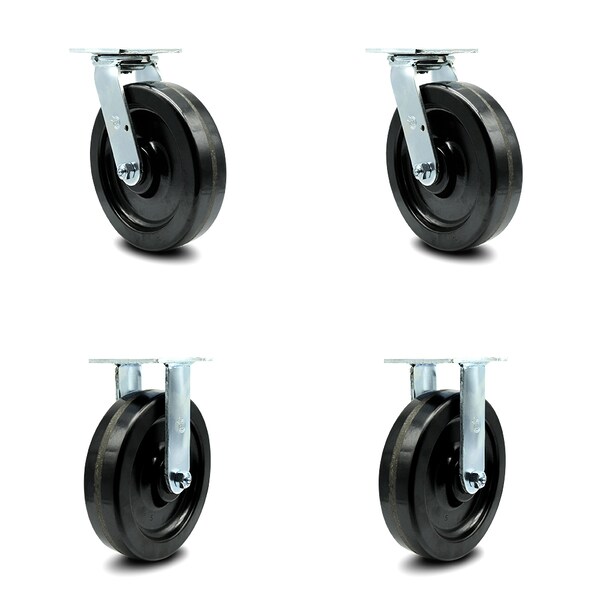 8 Inch Phenolic Caster Set with Ball Bearings 2 Swivel 2 Rigid